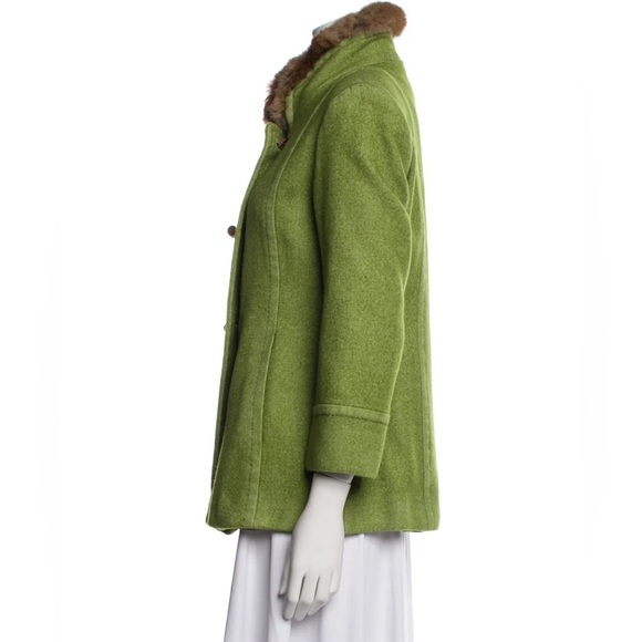 Cinzia Rocca Loro Piana Green Wool Blend Rabbit Fur Collar Toggle Jacket EUC 10 - Picture 2 of 13